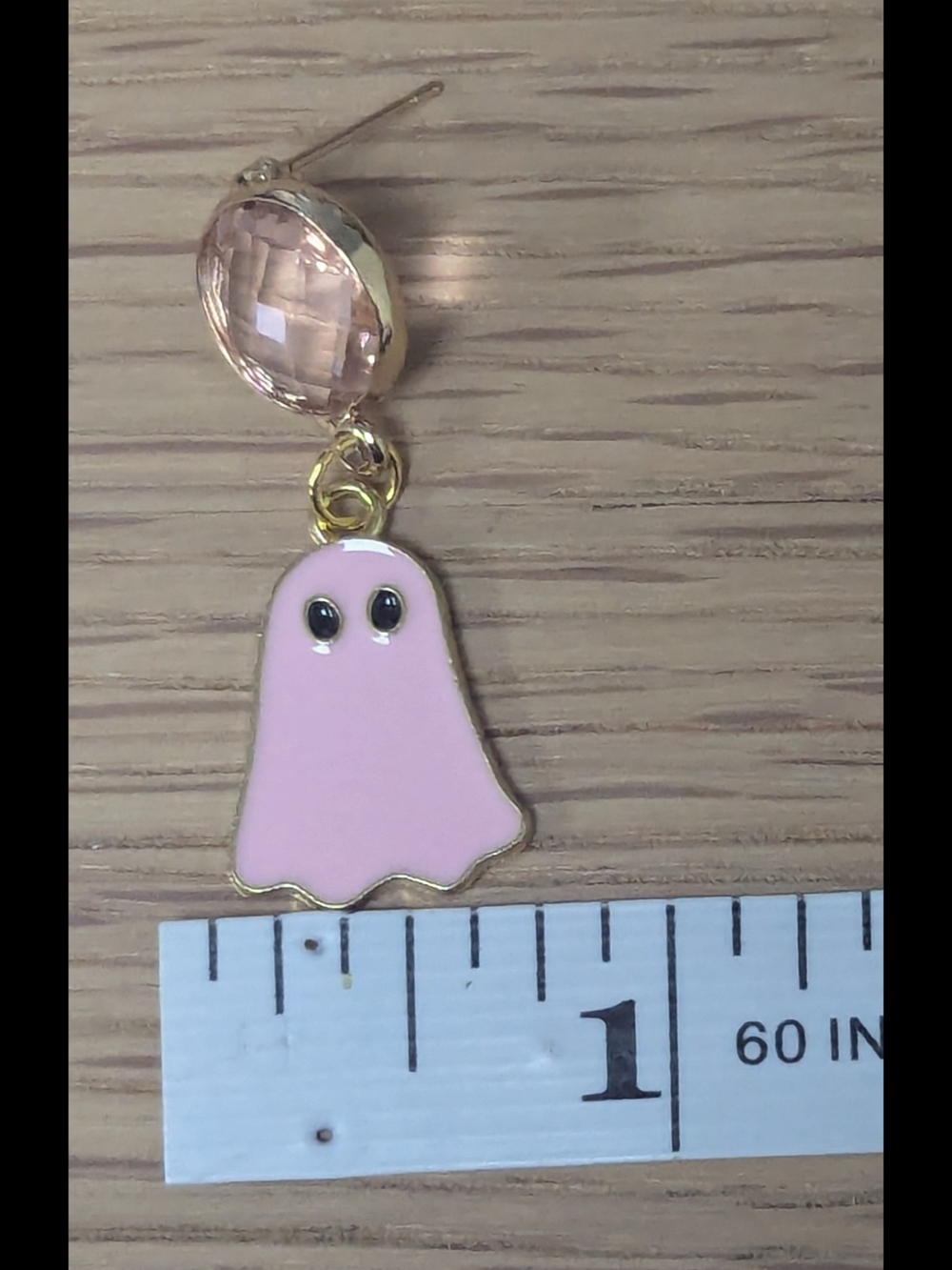 Pink Ghost Earrings Faceted Crystal Gold Tone Spooky Halloween Dangle - Picture 3 of 4